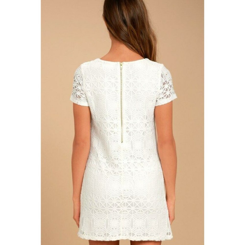 Lulus Sz. S Love You For Eternity White Short Sleeve Lace Shift Dress Off White - Picture 2 of 8